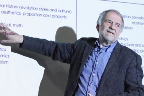 Peter Buchanan giving a lecture on The Big Rethink, which was published in The Architectural Review