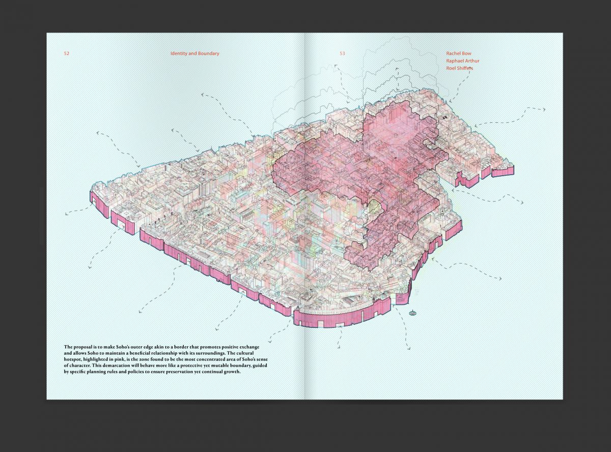 Drawing exploring identity and boundary in Soho by Rachel Bow, Raphael Arthur and Roel Shiffers
